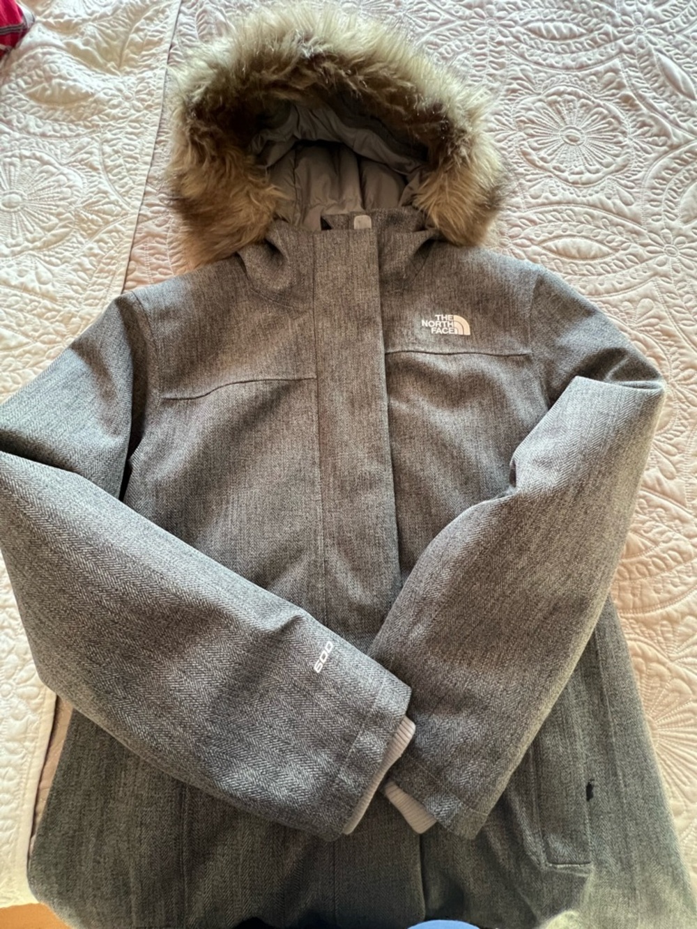The North Face Women's Gray Hooded Parka with Faux Fur Trim